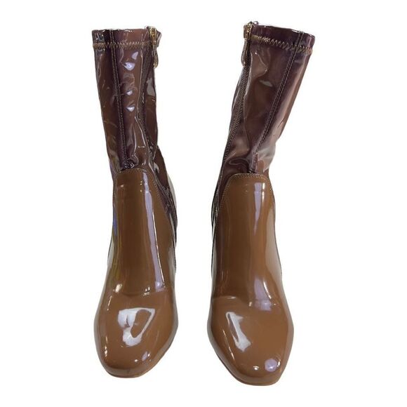 Cape Robbin Womens Patent Leather Clear Chunky Heels Ankle Bootie Brown Size 8.5 - Picture 3 of 11